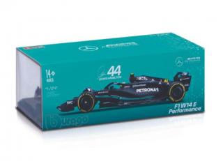 Mercedes AMG W14 E Lewis Hamilton mit Helm F1 2023 in Plexiglasvitrine Burago 1:24